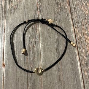Tai Black Cord Gold Horseshoe Adjustable Bracelet